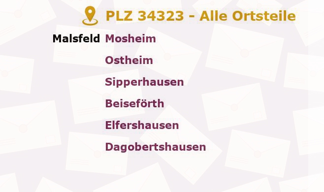 Postleitzahl 34323 Malsfeld, Hessen - Alle Orte und Ortsteile