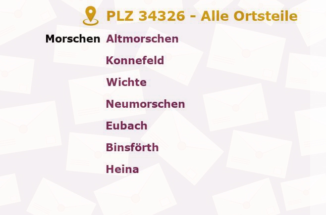 Postleitzahl 34326 Hessen - Alle Orte und Ortsteile