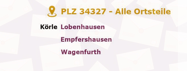 Postleitzahl 34327 Körle, Hessen - Alle Orte und Ortsteile