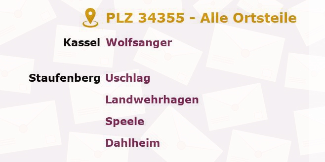 Postleitzahl 34355 Staufenberg, Niedersachsen - Alle Orte und Ortsteile