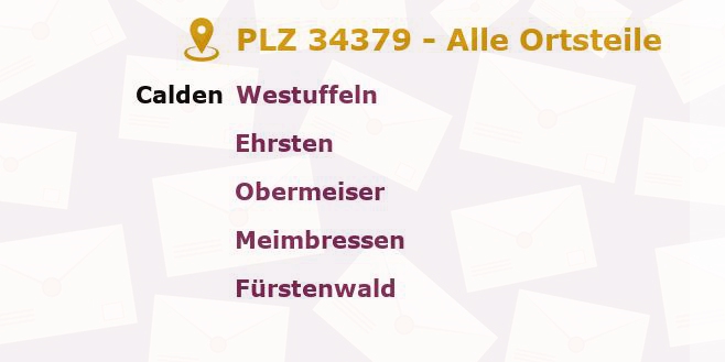 Postleitzahl 34379 Calden, Hessen - Alle Orte und Ortsteile