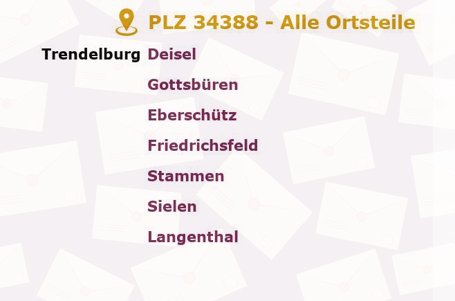 Postleitzahl 34388 Trendelburg, Hessen - Alle Orte und Ortsteile