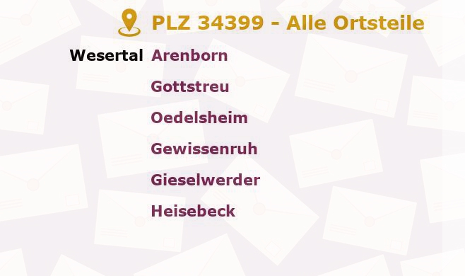 Postleitzahl 34399 Kassel, Hessen - Alle Orte und Ortsteile