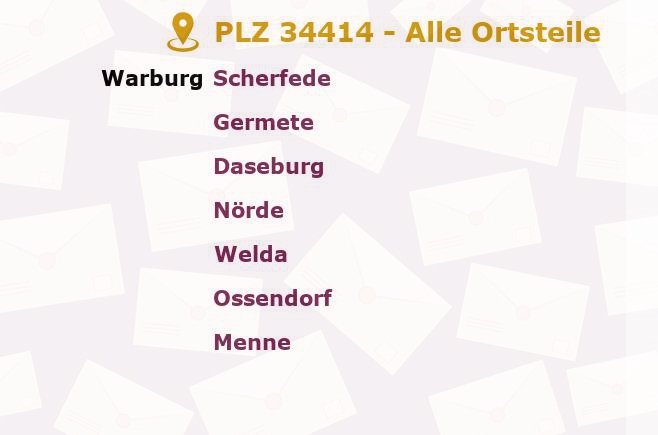 Postleitzahl 34414 Warburg, Nordrhein-Westfalen - Alle Orte und Ortsteile