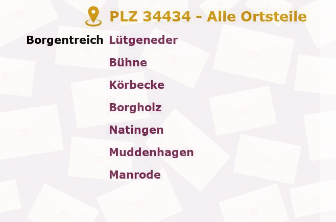 Postleitzahl 34434 Borgentreich, Nordrhein-Westfalen - Alle Orte und Ortsteile