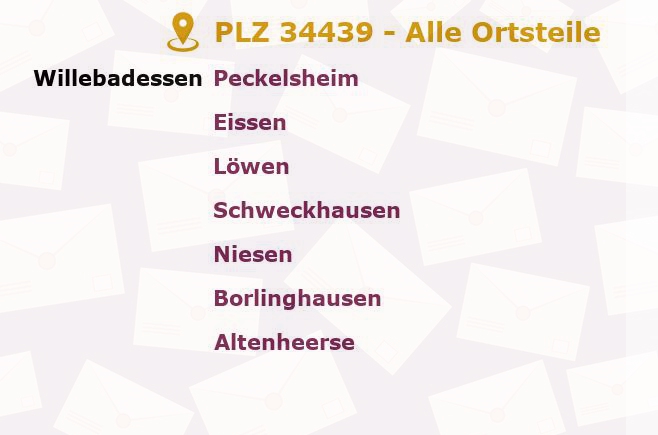 Postleitzahl 34439 Willebadessen, Nordrhein-Westfalen - Alle Orte und Ortsteile