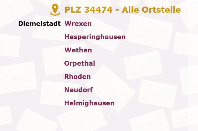Postleitzahl 34474 Hessen - Alle Orte und Ortsteile