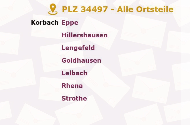 Postleitzahl 34497 Korbach, Hessen - Alle Orte und Ortsteile