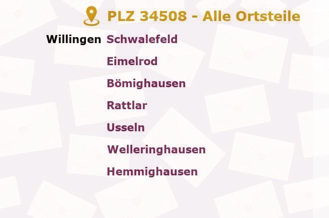 Postleitzahl 34508 Willingen, Hessen - Alle Orte und Ortsteile