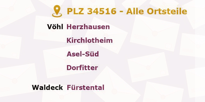 Postleitzahl 34516 Vöhl, Hessen - Alle Orte und Ortsteile