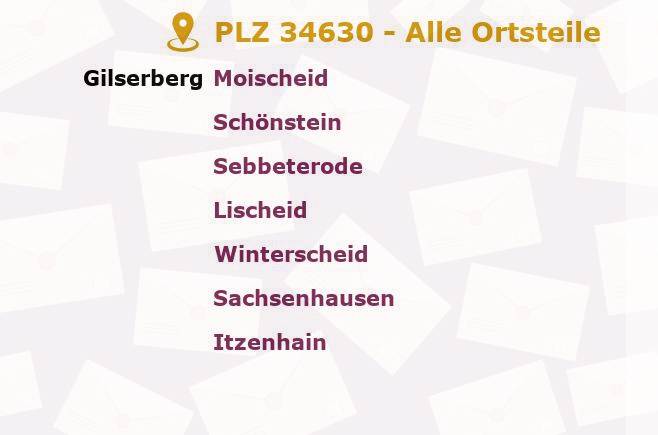 Postleitzahl 34630 Gilserberg, Hessen - Alle Orte und Ortsteile