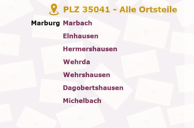 Postleitzahl 35041 Marburg, Hessen - Alle Orte und Ortsteile