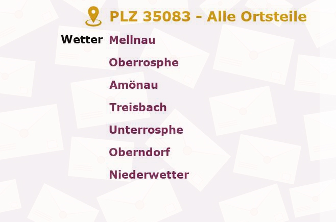 Postleitzahl 35083 Wetter, Hessen - Alle Orte und Ortsteile