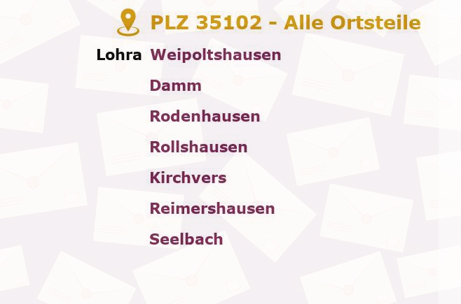 Postleitzahl 35102 Wohratal, Hessen - Alle Orte und Ortsteile