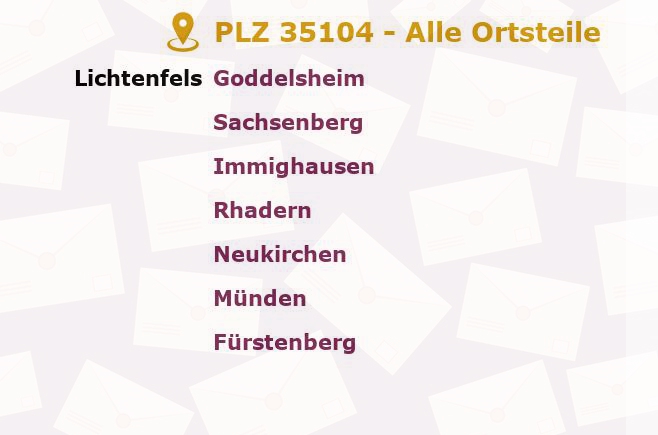 Postleitzahl 35104 Hessen - Alle Orte und Ortsteile