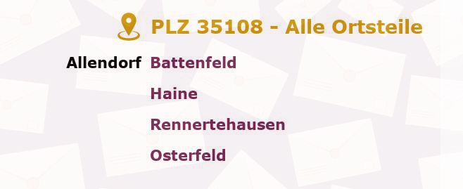 Postleitzahl 35108 Allendorf, Hessen - Alle Orte und Ortsteile