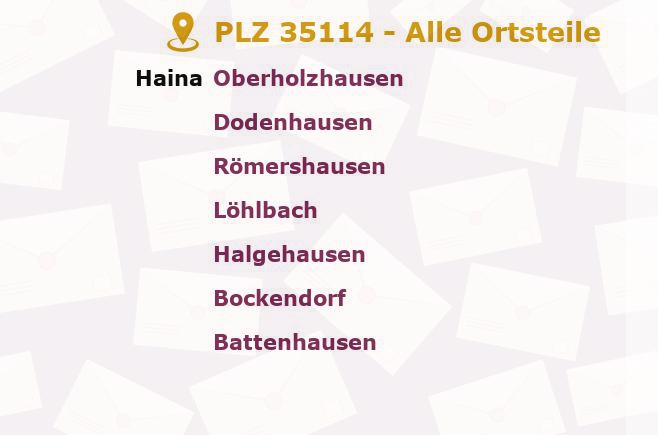 Postleitzahl 35114 Haina, Hessen - Alle Orte und Ortsteile