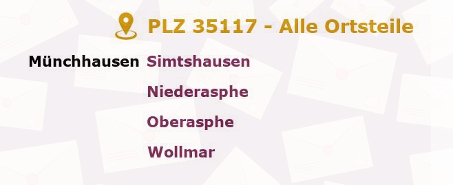 Postleitzahl 35117 Münchhausen am Christenberg, Hessen - Alle Orte und Ortsteile