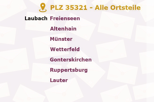 Postleitzahl 35321 Laubach, Hessen - Alle Orte und Ortsteile