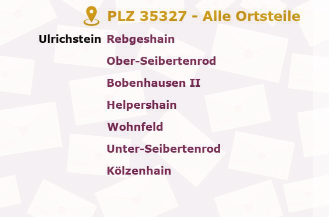 Postleitzahl 35327 Ulrichstein, Hessen - Alle Orte und Ortsteile