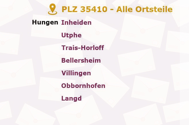 Postleitzahl 35410 Hungen, Hessen - Alle Orte und Ortsteile