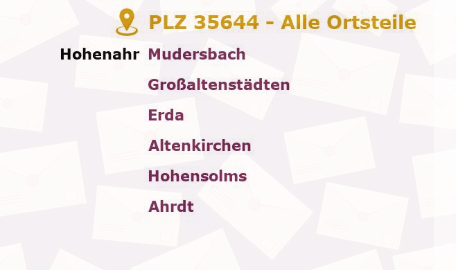 Postleitzahl 35644 Hessen - Alle Orte und Ortsteile