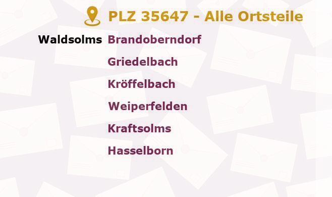Postleitzahl 35647 Hessen - Alle Orte und Ortsteile