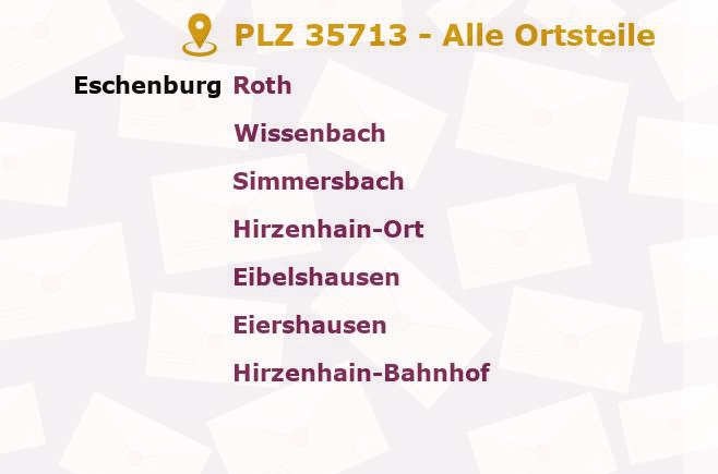 Postleitzahl 35713 Hessen - Alle Orte und Ortsteile