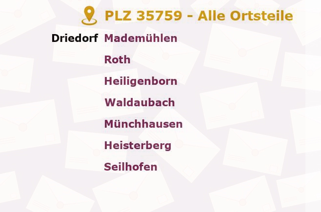 Postleitzahl 35759 Driedorf, Hessen - Alle Orte und Ortsteile