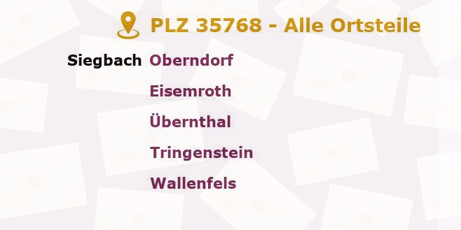 Postleitzahl 35768 Siegbach, Hessen - Alle Orte und Ortsteile