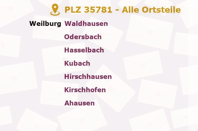 Postleitzahl 35781 Weilburg, Hessen - Alle Orte und Ortsteile