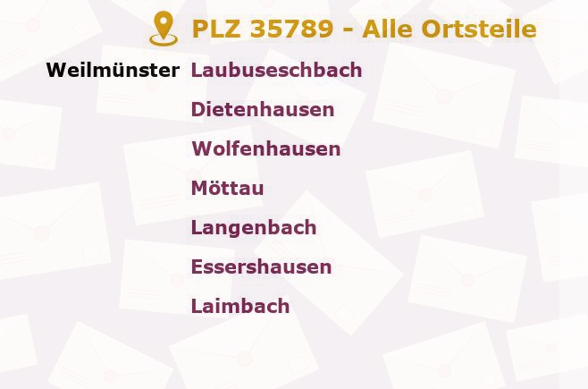 Postleitzahl 35789 Weilmünster, Hessen - Alle Orte und Ortsteile