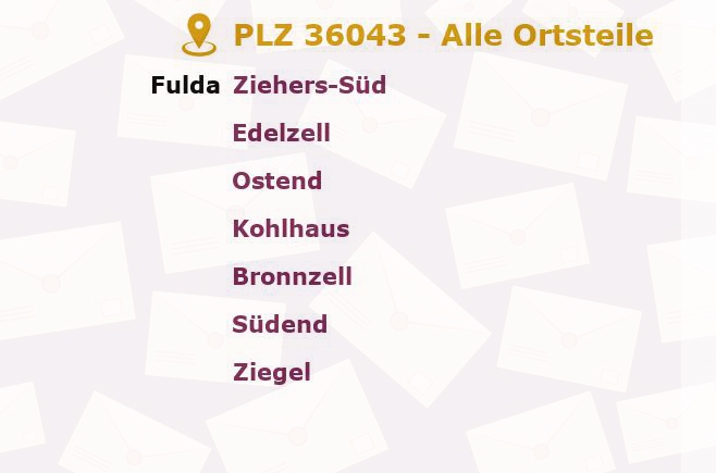 Postleitzahl 36043 Fulda, Hessen - Alle Orte und Ortsteile