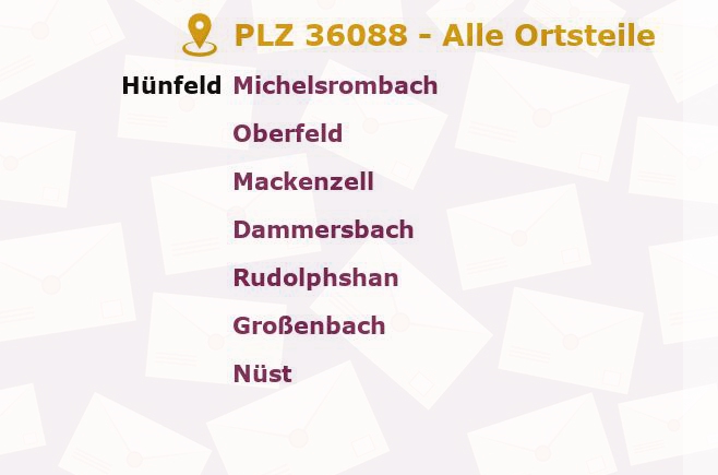 Postleitzahl 36088 Hünfeld, Hessen - Alle Orte und Ortsteile