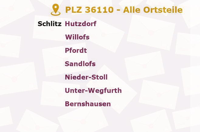 Postleitzahl 36110 Schlitz, Hessen - Alle Orte und Ortsteile