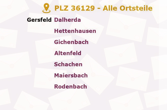 Postleitzahl 36129 Gersfeld, Hessen - Alle Orte und Ortsteile