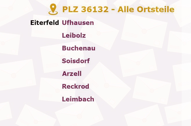 Postleitzahl 36132 Eiterfeld, Hessen - Alle Orte und Ortsteile