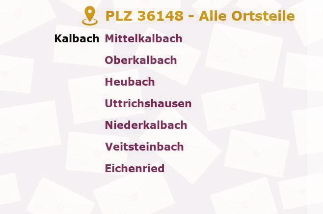 Postleitzahl 36148 Kalbach, Hessen - Alle Orte und Ortsteile