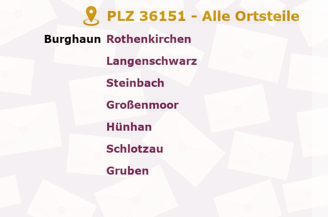 Postleitzahl 36151 Burghaun, Hessen - Alle Orte und Ortsteile