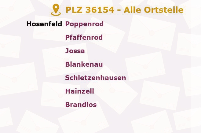 Postleitzahl 36154 Hosenfeld, Hessen - Alle Orte und Ortsteile