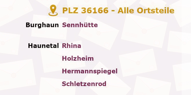 Postleitzahl 36166 Rhina, Hessen - Alle Orte und Ortsteile