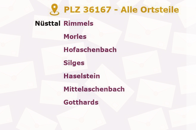 Postleitzahl 36167 Hessen - Alle Orte und Ortsteile