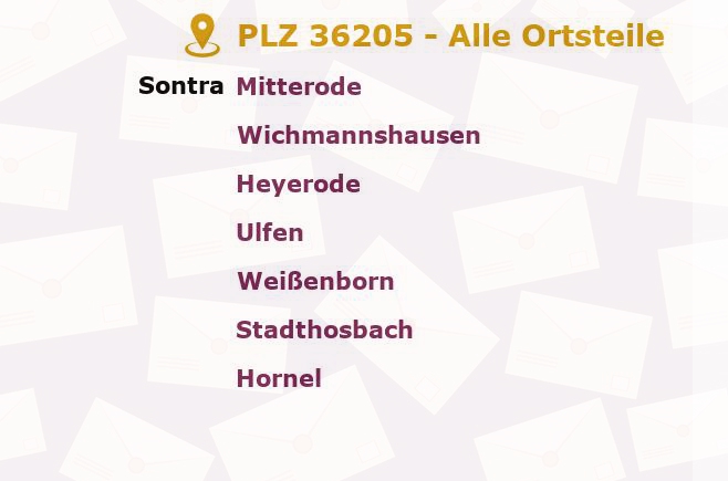 Postleitzahl 36205 Sontra, Hessen - Alle Orte und Ortsteile