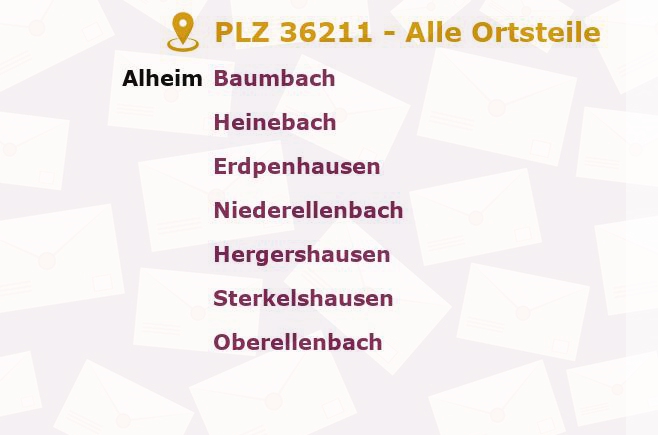 Postleitzahl 36211 Alheim, Hessen - Alle Orte und Ortsteile