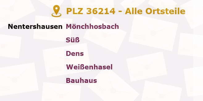 Postleitzahl 36214 Nentershausen, Hessen - Alle Orte und Ortsteile