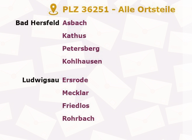 Postleitzahl 36251 Ludwigsau, Hessen - Alle Orte und Ortsteile