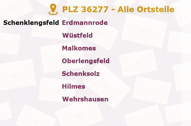 Postleitzahl 36277 Schenklengsfeld, Hessen - Alle Orte und Ortsteile