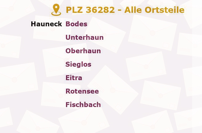 Postleitzahl 36282 Hessen - Alle Orte und Ortsteile