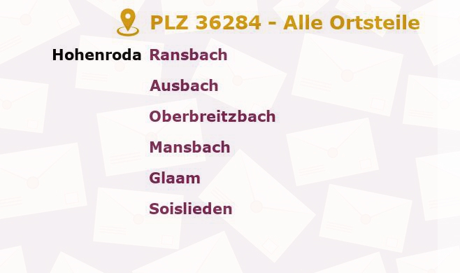 Postleitzahl 36284 Hessen - Alle Orte und Ortsteile