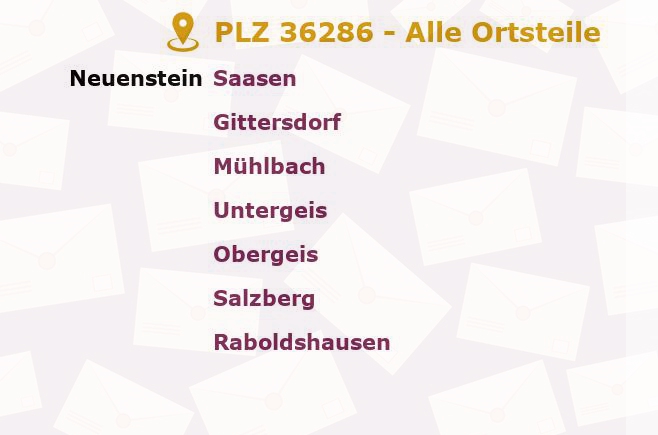 Postleitzahl 36286 Hessen - Alle Orte und Ortsteile